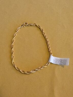 NWT - Technibond Brand Gold Rope Chain Bracelet - Marked 925 Italy